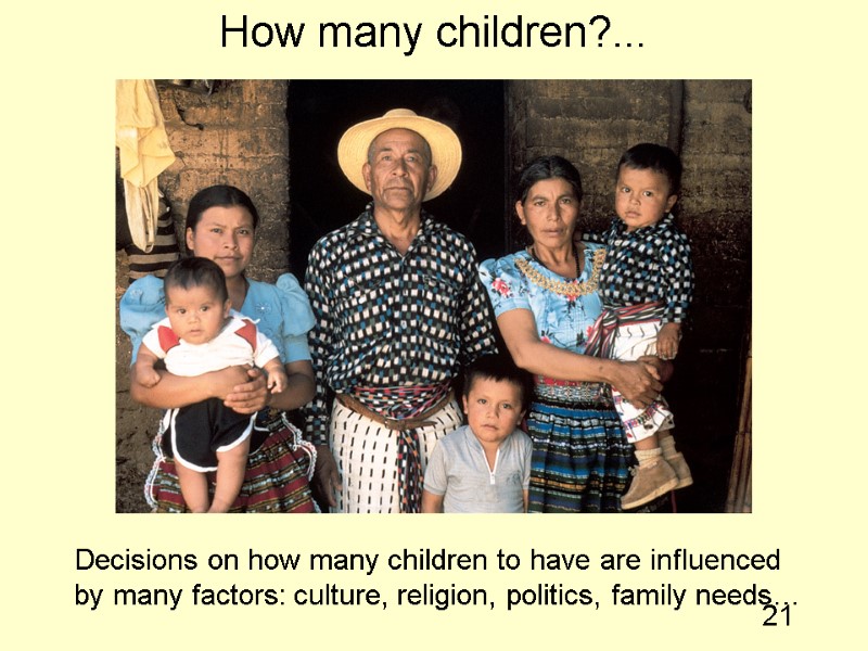 21 Decisions on how many children to have are influenced by many factors: culture,